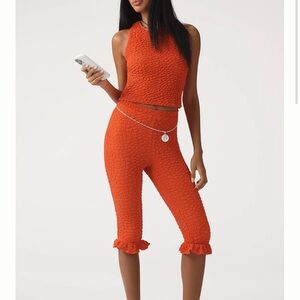 By Anthropologie Cherry Popcorn Knit Capris Pants